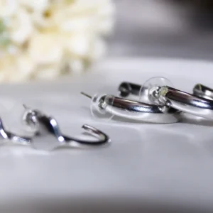 Kyrin Silver Half Hoop Earrings (Set of 2)