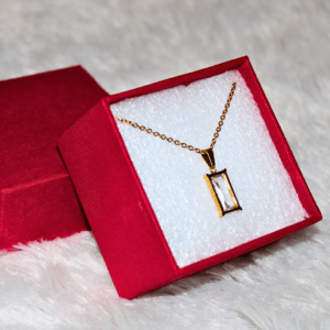 Kyrin Anti Tarnish Gold Rectangular Diamond Pendant Chain (with gift box)