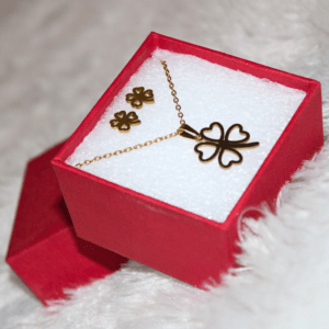 Kyrin Anti Tarnish Gold Clover Jewelry Set (with gift box)