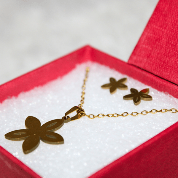 Kyrin Anti Tarnish Gold Flower Jewelry Set (with gift box) - Image 2