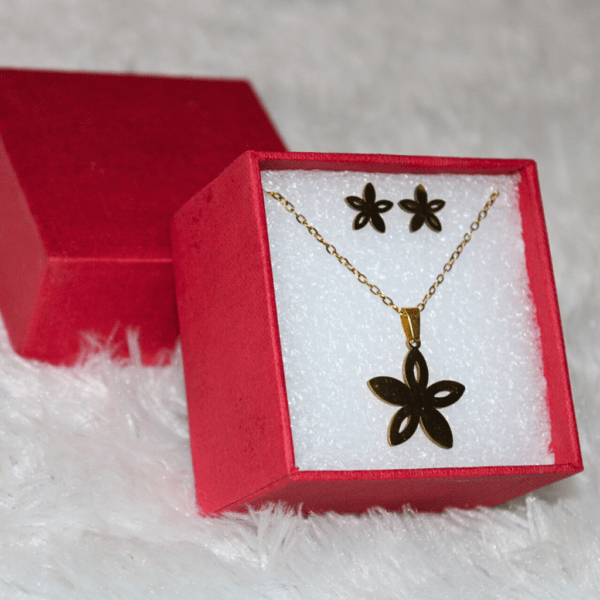 Kyrin Anti Tarnish Gold Flower Jewelry Set (with gift box) - Image 5