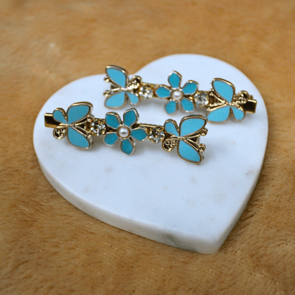 Kyrin Blue Flower Hair Clips - Image 3