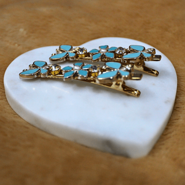 Kyrin Blue Flower Hair Clips - Image 2