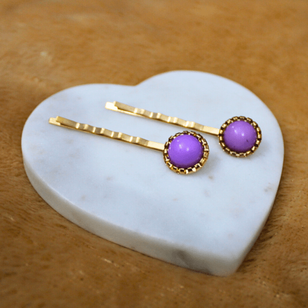 Kyrin Purple Bead Hair Clips - Image 3