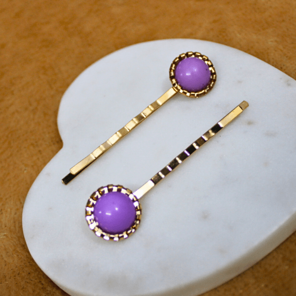 Kyrin Purple Bead Hair Clips - Image 2
