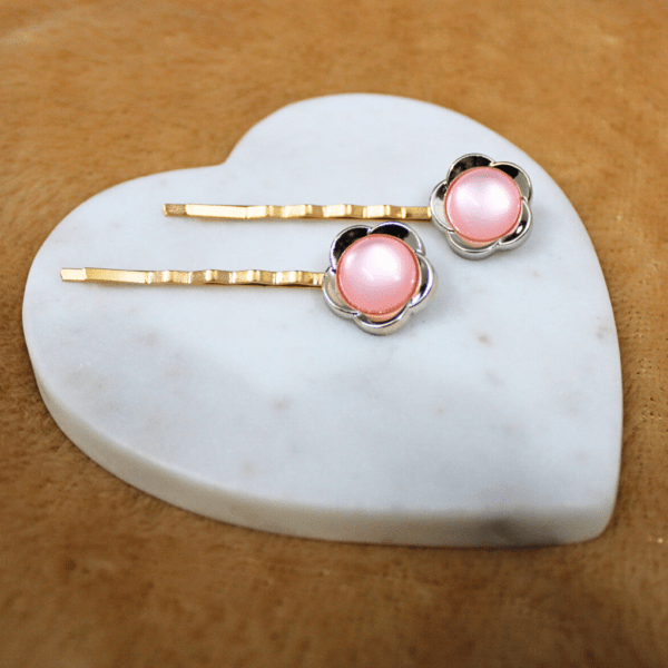 Kyrin Pink Flower Hair Clips - Image 3