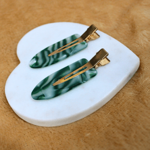Kyrin Green Marble Flat Hair Clips