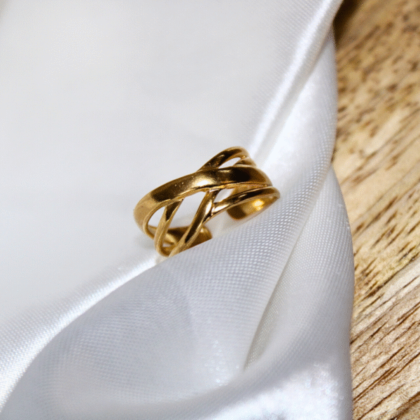 Kyrin Anti Tarnish Gold Criss Cross Ring - Image 2