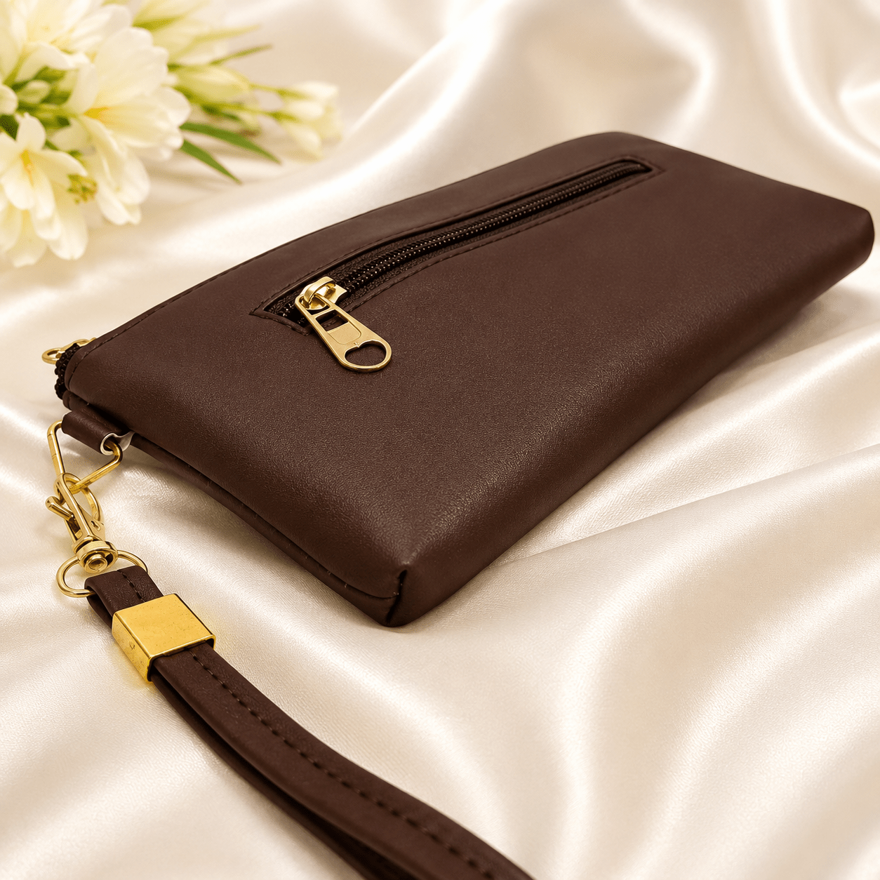 Kyrin Dark Brown Multipurpose Leatherette Pouch with Wrist Strap | Cosmetic, Makeup & Travel Organizer for Women - Image 2