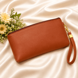 Kyrin Premium Tan Leatherette Multipurpose Pouch with Wrist Strap | Makeup, Cosmetic & Travel Organizer for Women