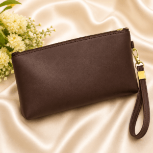 Kyrin Dark Brown Multipurpose Leatherette Pouch with Wrist Strap | Cosmetic, Makeup & Travel Organizer for Women