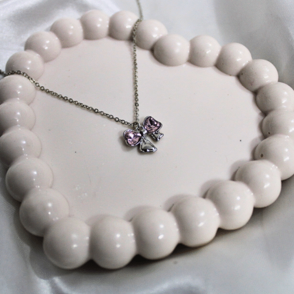 Kyrin Anti Tarnish Pink Bow Pendant Chain