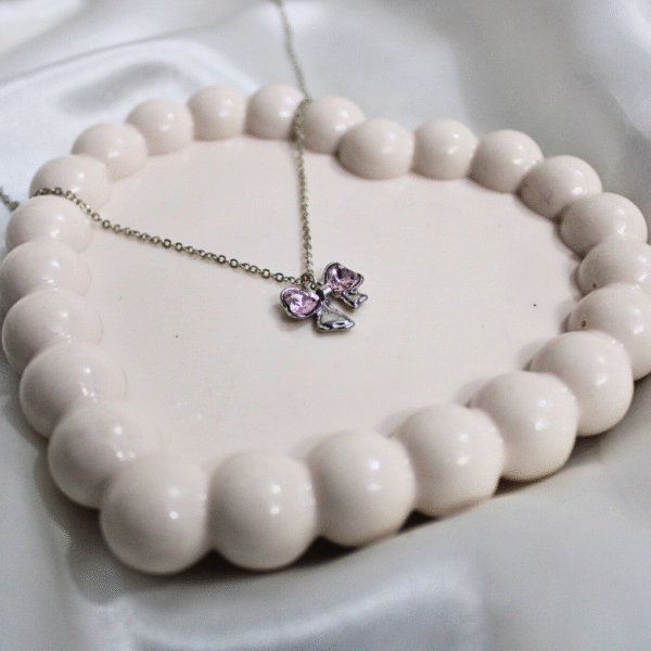 Kyrin Anti Tarnish Pink Bow Pendant Chain - Image 2