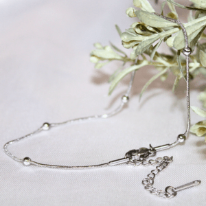 Kyrin Anti Tarnish Silver Beaded Snake Chain Anklet (Single Piece) for Women | Minimal Adjustable Anklet