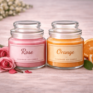 Kyrin Rose & Orange Scented Candle Set – Handmade Soy Wax Aromatherapy Candles in Glass Jar