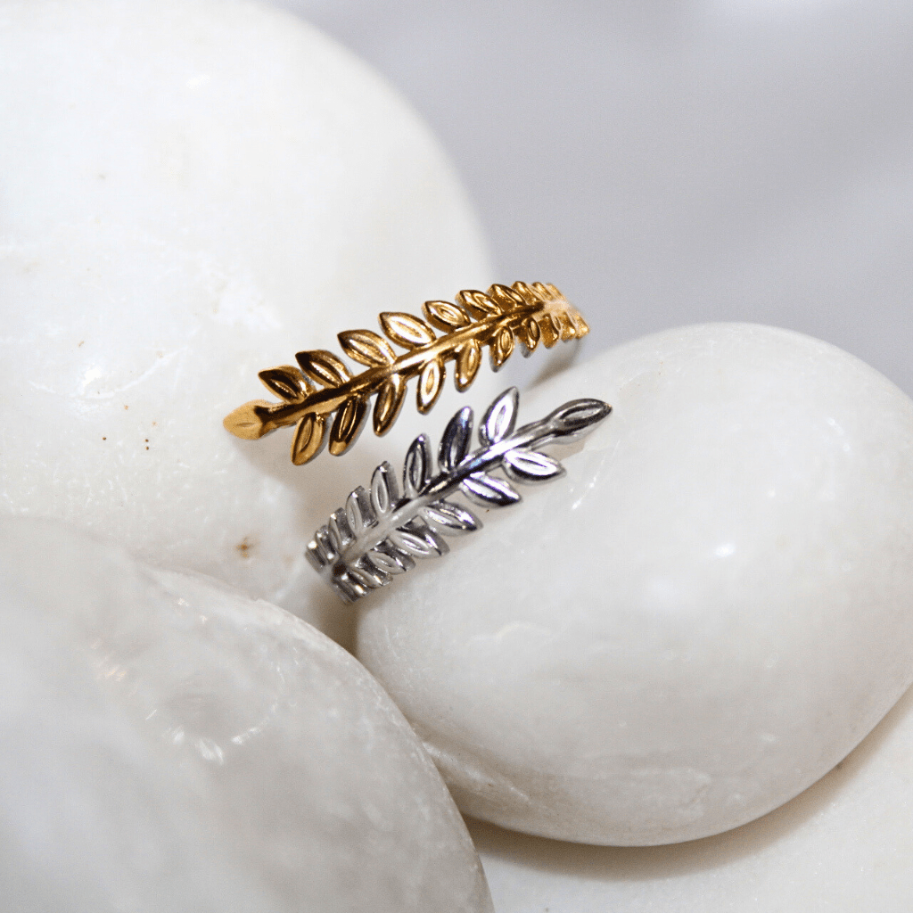 Kyrin Anti-Tarnish Dual Tone Leaf Adjustable Ring – Lightweight Stainless Steel Nature Inspired Ring for Women - Image 4