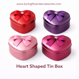 Kyrin Heart Shaped Tin Gift Box (Assorted Colors) with Bow | Decorative Empty Storage Box | Kyrin Gifts & Accessories