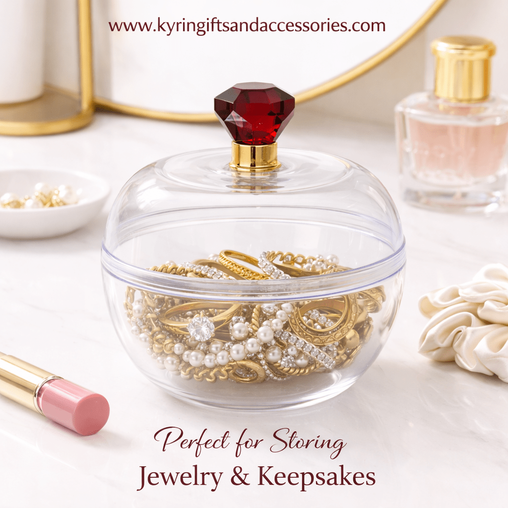 Kyrin Clear Round Plastic Gift Box with Crystal Top Knob | Transparent Storage Container | Kyrin Gifts & Accessories - Image 3
