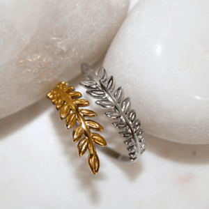 Kyrin Anti-Tarnish Dual Tone Leaf Adjustable Ring – Lightweight Stainless Steel Nature Inspired Ring for Women