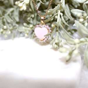 Kyrin Pink Heart Crystal Pendant Necklace – Anti Tarnish