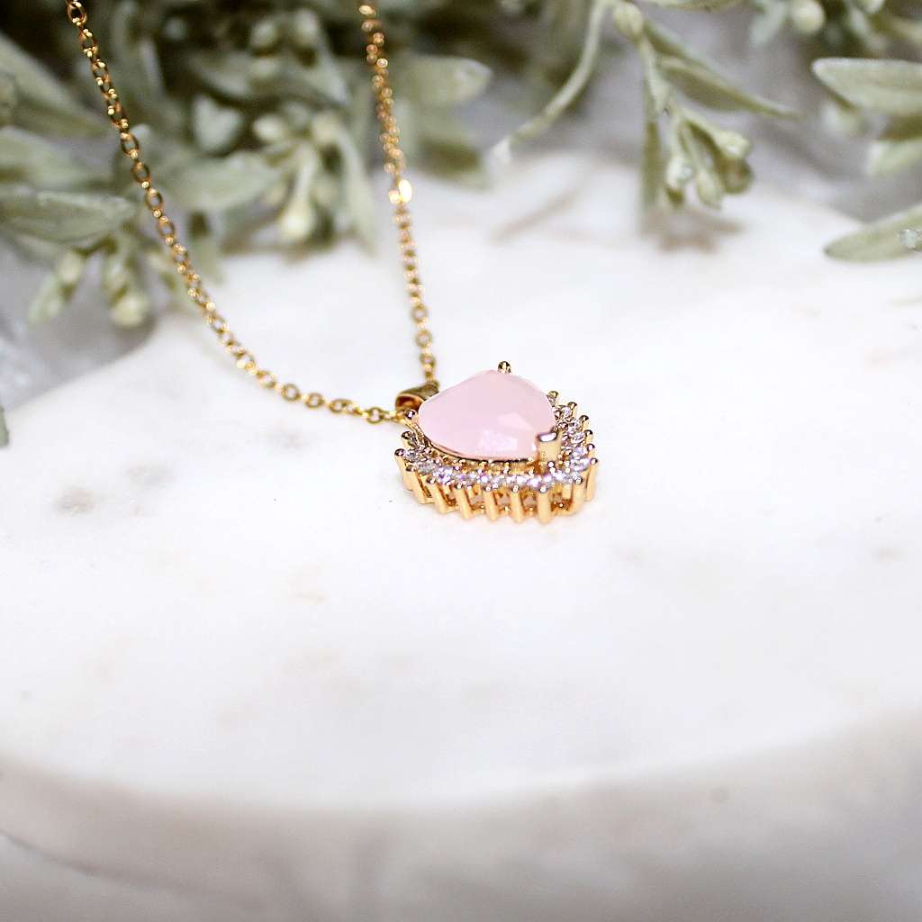 Kyrin Pink Heart Crystal Pendant Necklace – Anti Tarnish - Image 2