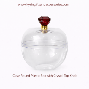 Kyrin Clear Round Plastic Gift Box with Crystal Top Knob | Transparent Storage Container | Kyrin Gifts & Accessories