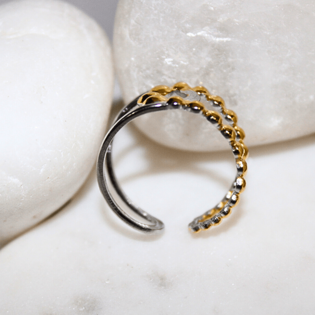 Kyrin Anti-Tarnish Dual Tone Beaded Adjustable Ring – Lightweight Stainless Steel Ring for Women - Image 4