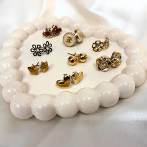 Kyrin Set of 8 Gold & Black Stud Earrings for Women | Heart, Flower & Minimal Designs | Daily Wear Trendy Earrings Combo Pack