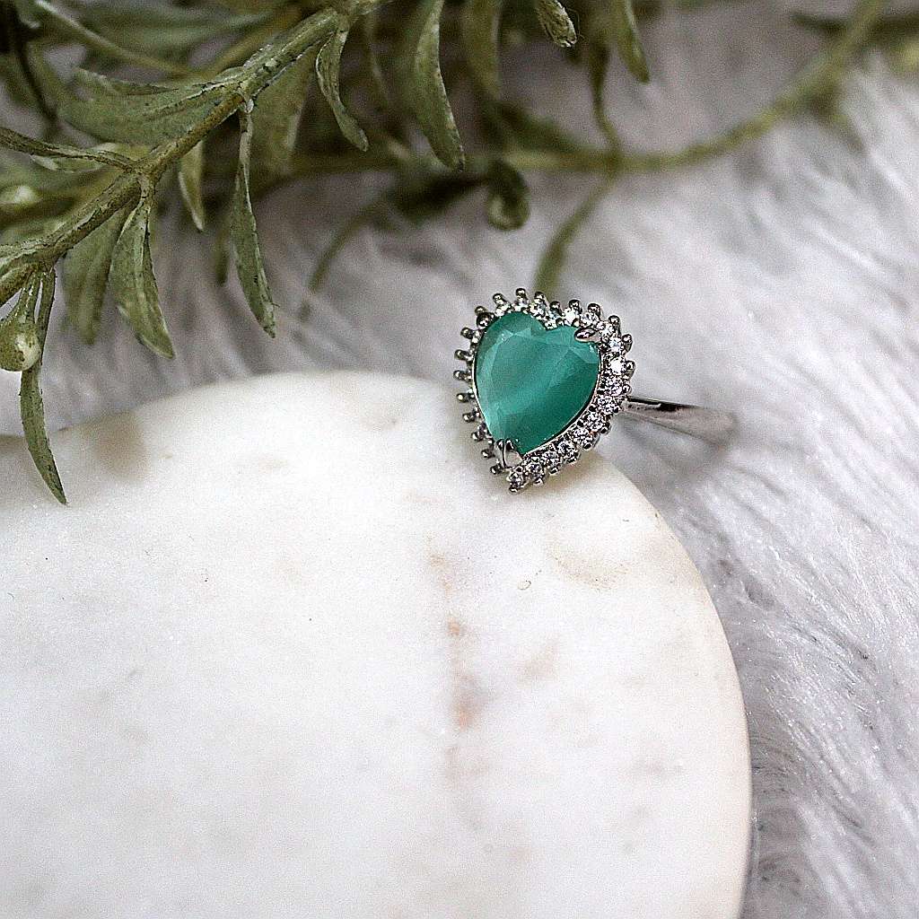 Kyrin Teal Heart Halo Ring – Anti Tarnish Stainless Steel Adjustable Ring - Image 2
