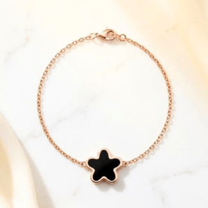 Dainty Rose Gold Star Shape Dual-Side Charm Bracelet (Black & White) | Anti-Tarnish Minimal Waterproof Jewelry