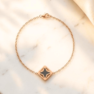 Dainty Rose Gold Diamond Shape Dual Side Charm Bracelet (Black & White) | Anti-Tarnish Minimal Waterproof Jewelry