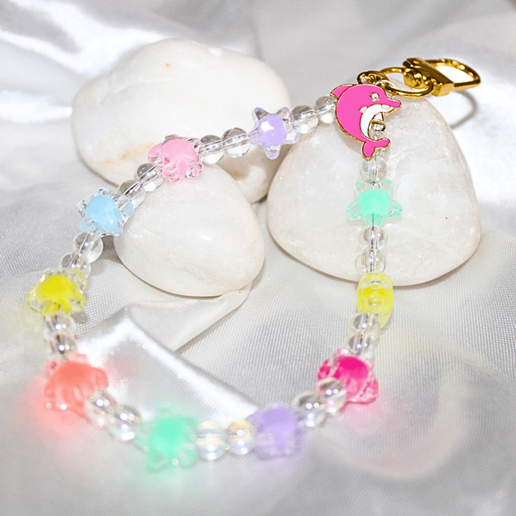 Kyrin Cute Dolphin Beaded Phone Charm | Pastel Korean Aesthetic Bag & Pouch Charm | Handmade Mobile Accessory
