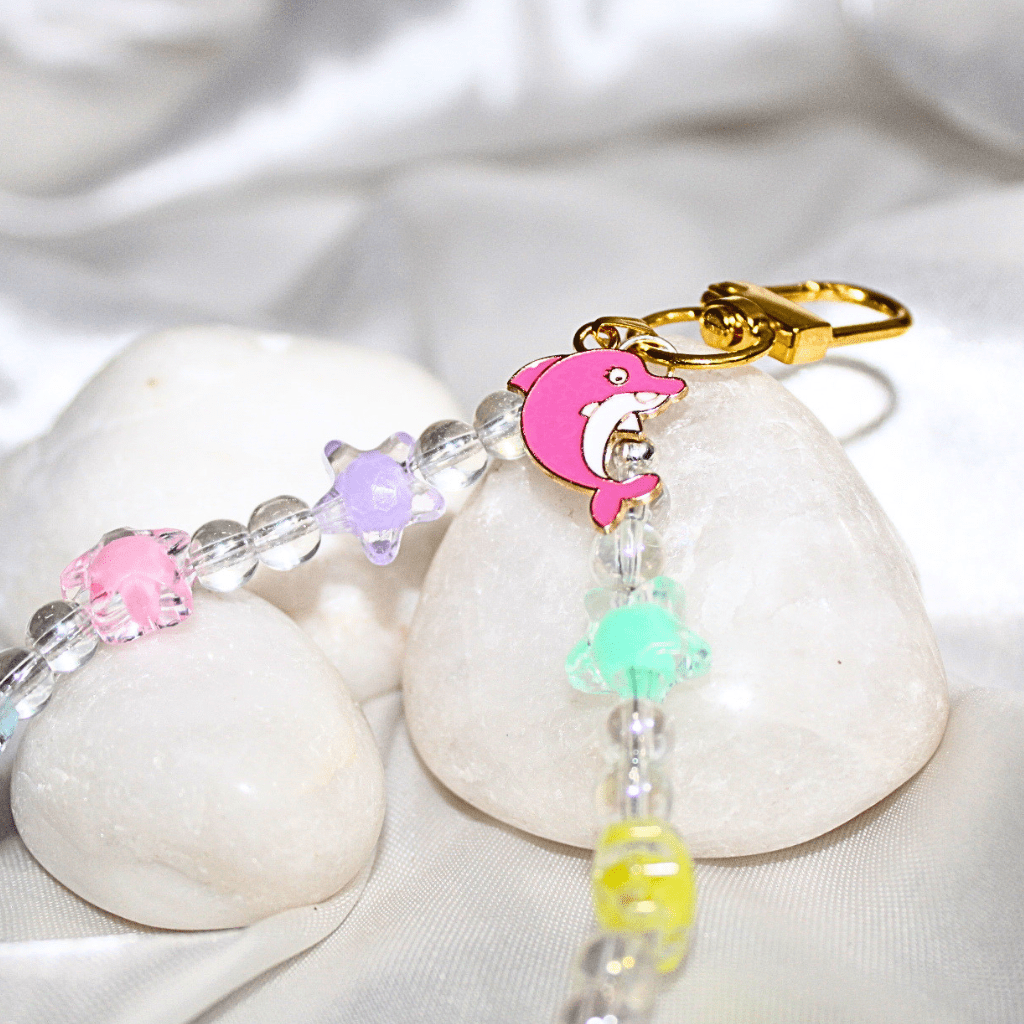 Kyrin Cute Dolphin Beaded Phone Charm | Pastel Korean Aesthetic Bag & Pouch Charm | Handmade Mobile Accessory - Image 2