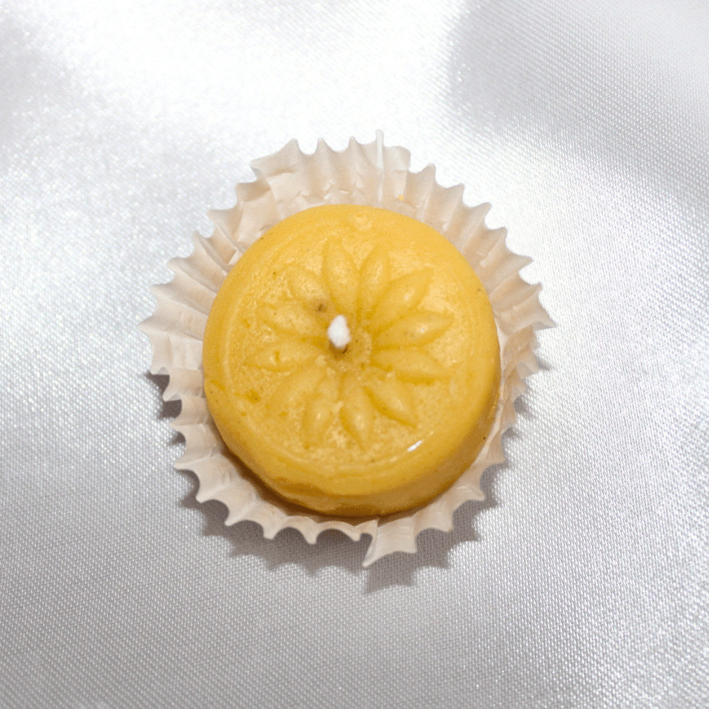 Realistic Kesar Peda Candle – Handmade Mithai Candle with Kesar & Sandal Fragrance for Festive Décor & Gifting - Image 2