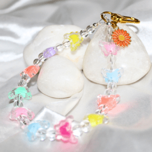Kyrin Pastel Butterfly Beaded Phone Charm | Korean Aesthetic Floral Mobile & Bag Charm | Cute Handmade Accessory