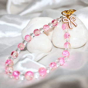 Kyrin Pink Crystal Beaded Phone Charm | Korean Aesthetic Mobile & Bag Charm | Cute Handmade Pastel Accessory