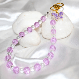 Kyrin Purple Butterfly Beaded Phone Charm | Korean Aesthetic Mobile & Bag Charm | Cute Handmade Pastel Accessory