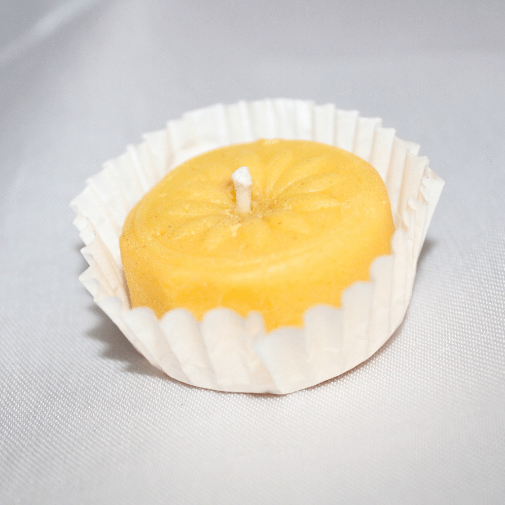 Realistic Kesar Peda Candle – Handmade Mithai Candle with Kesar & Sandal Fragrance for Festive Décor & Gifting