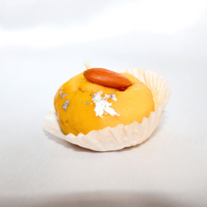 Realistic Kesar Peda Mithai Candle with Kesar & Sandal Fragrance | Handmade Dessert Candle for Festive Décor & Gifting