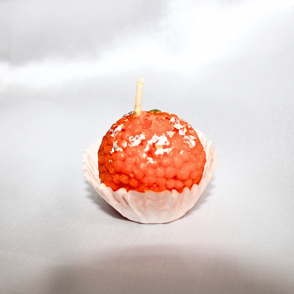 Realistic Motichoor Laddu Mithai Candle with Kesar & Sandal Fragrance | Handmade Dessert Candle for Festive Décor & Gifting