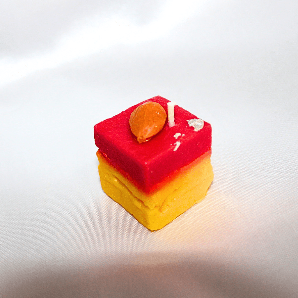 Realistic Rose Kesar Barfi Mithai Candle with Kesar & Sandal Fragrance | Handmade Dessert Candle for Festive Décor & Gifting