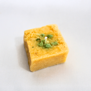 Realistic Mysore Pak Mithai Candle with Kesar & Sandal Fragrance | Handmade Dessert Candle for Festive Décor & Gifting