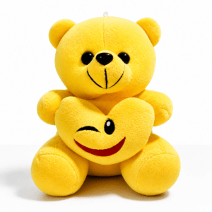 Kyrin Cute Yellow Teddy Bear with Emoji Heart Cushion | Soft Plush Toy for Gifting, Kids & Valentine Surprise