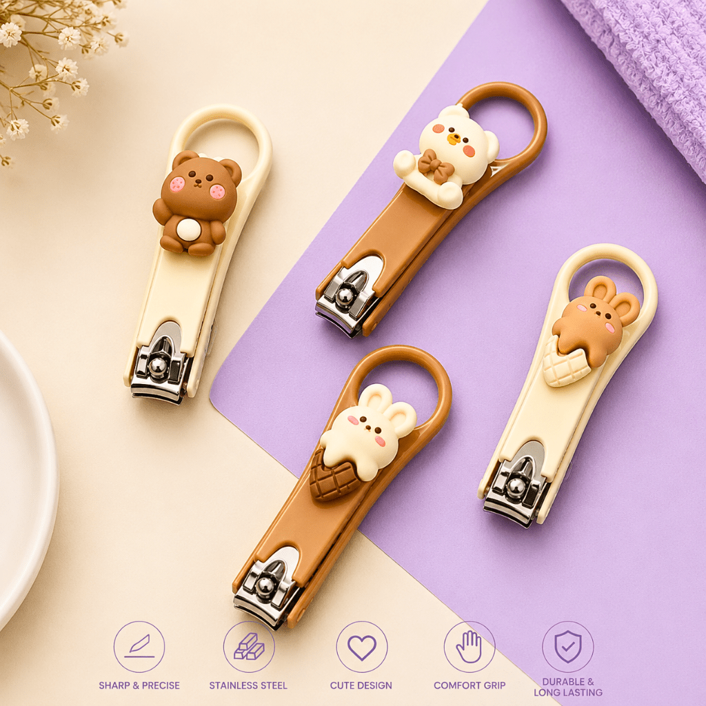 Kyrin Cute Cartoon Nail Cutter | Teddy Bear & Bunny Stainless Steel Nail Clippers for Kids and Adults