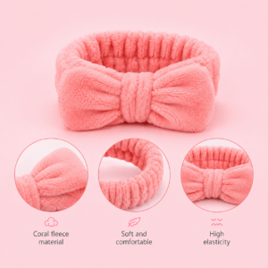 Kyrin Plush Bow Facial Headband for Skincare, Makeup & Spa | Soft Elastic Face Wash Headband