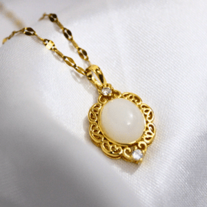 Kyrin Elegant Gold Pendant Necklace with White Stone | Anti Tarnish Stainless Steel Necklace for Women