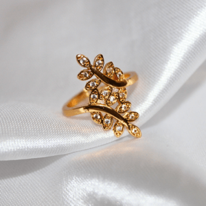 Kyrin Elegant Gold Microplated Leaf Ring for Women