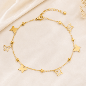 Kyrin Gold Beaded Anti-Tarnish Stainless Steel Anklet Set of 2