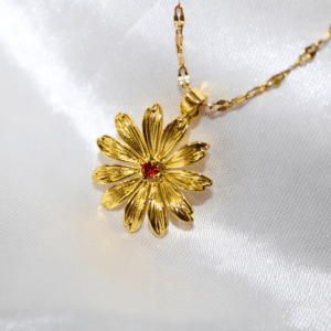 Kyrin Red Diamond Flower Pendant Necklace for Women | Anti-Tarnish Stainless Steel Jewellery