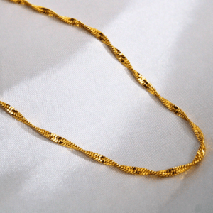 Kyrin Twisted Wave Gold Micro-Plated Chain Necklace | Elegant Textured Gold Chain for Women